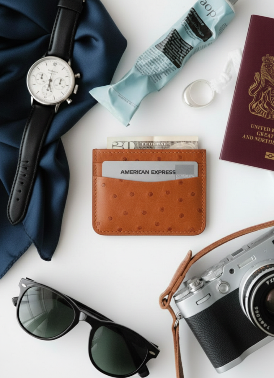 Tan Ostrich Card Holder