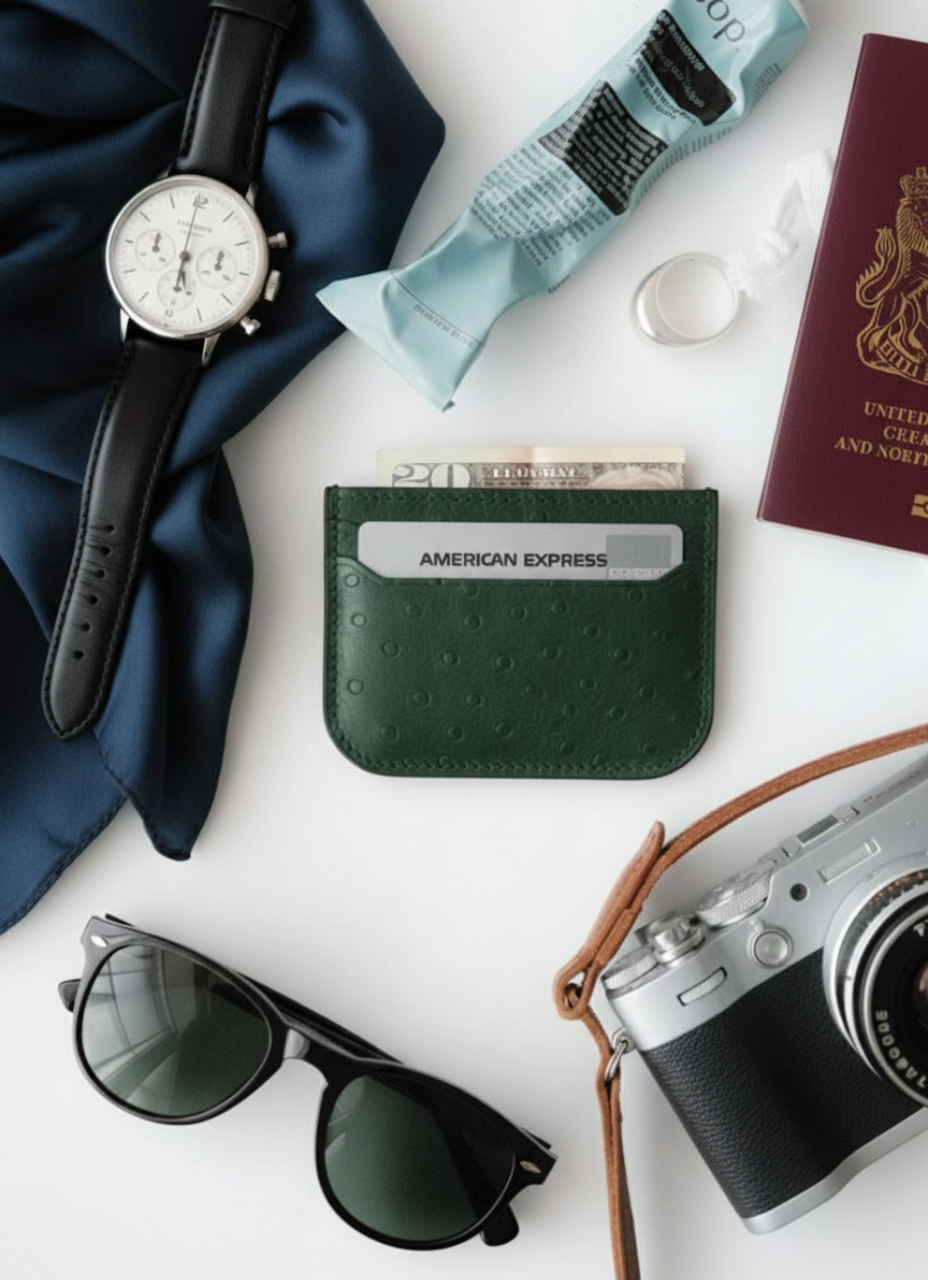 Green Ostrich Card Holder